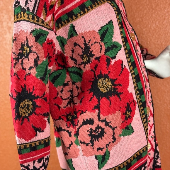 Farm Rio Floral Knit Cardigan Sweater - Pink and Red - Picture 15 of 17